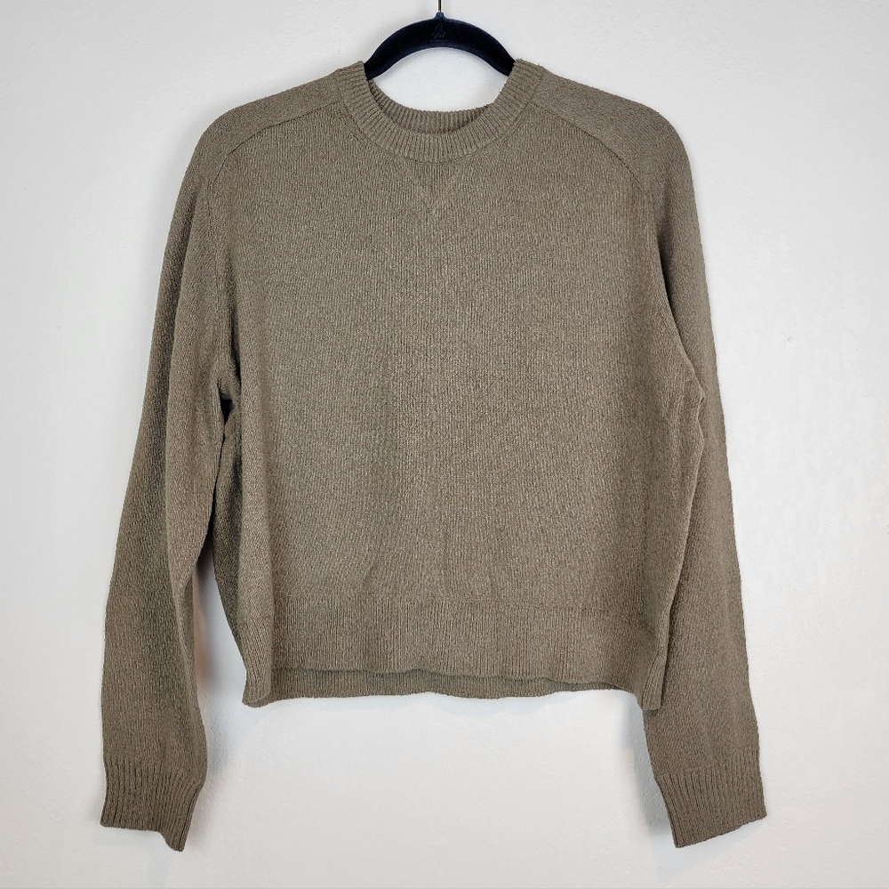 NWT Theory Womens Waverly Boucle Cropped Crewneck Sweater In Cinder Size L - Picture 5 of 12